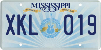 MS license plate XKL019