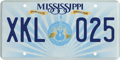 MS license plate XKL025