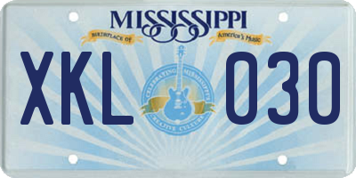 MS license plate XKL030