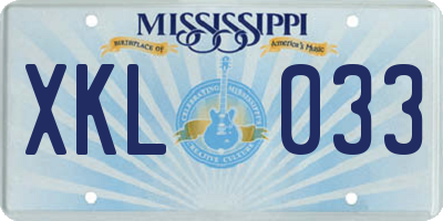 MS license plate XKL033