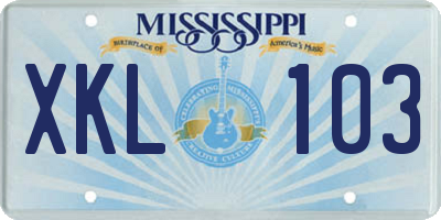 MS license plate XKL103