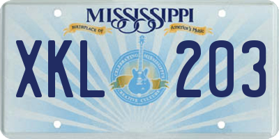 MS license plate XKL203