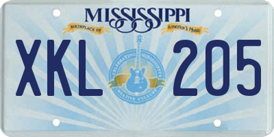 MS license plate XKL205
