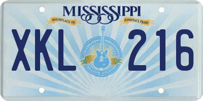 MS license plate XKL216