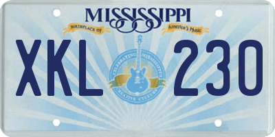 MS license plate XKL230