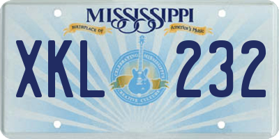 MS license plate XKL232