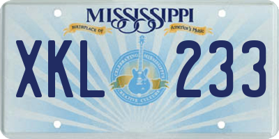 MS license plate XKL233