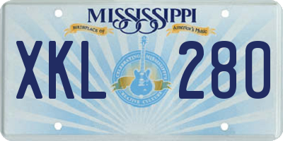 MS license plate XKL280