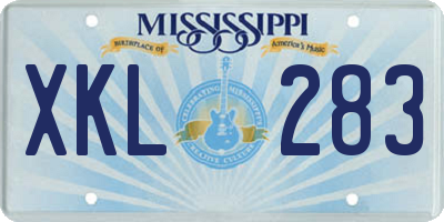 MS license plate XKL283