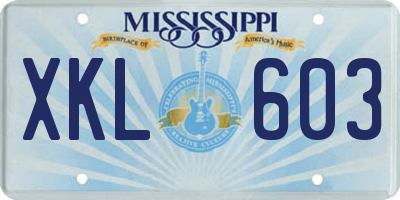 MS license plate XKL603