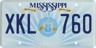 MS license plate XKL760