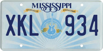 MS license plate XKL934