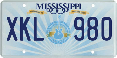 MS license plate XKL980