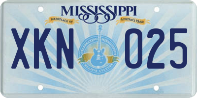 MS license plate XKN025