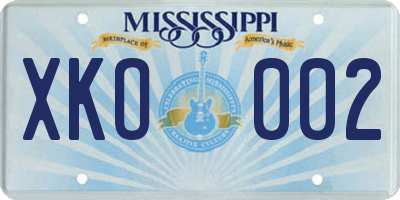 MS license plate XKO002