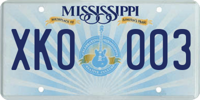 MS license plate XKO003