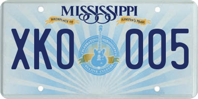 MS license plate XKO005