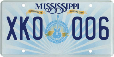 MS license plate XKO006