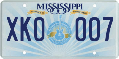 MS license plate XKO007