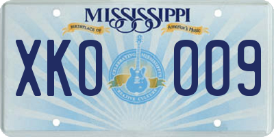 MS license plate XKO009