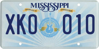 MS license plate XKO010