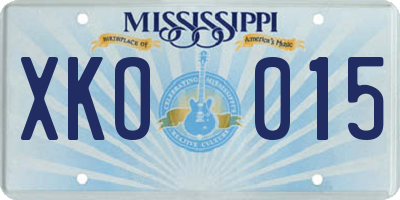 MS license plate XKO015