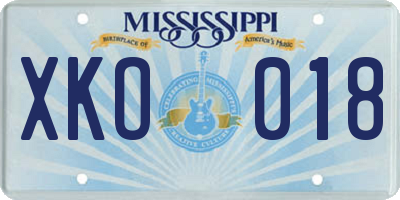 MS license plate XKO018