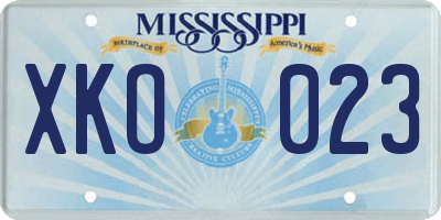 MS license plate XKO023