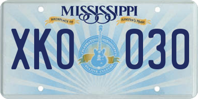 MS license plate XKO030