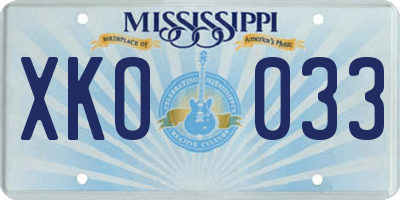MS license plate XKO033