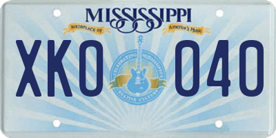 MS license plate XKO040