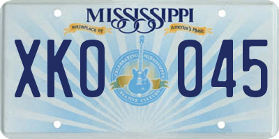 MS license plate XKO045