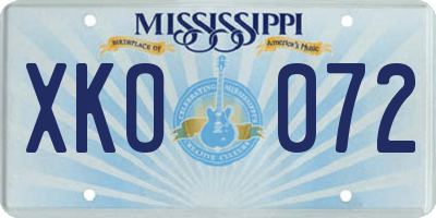 MS license plate XKO072