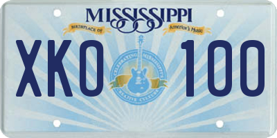 MS license plate XKO100