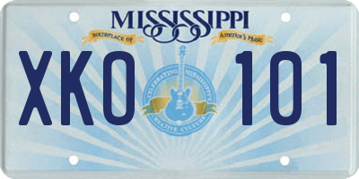 MS license plate XKO101