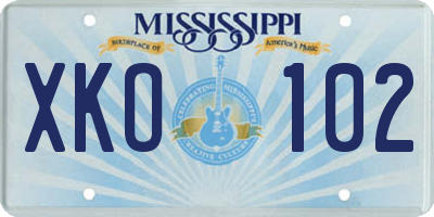MS license plate XKO102