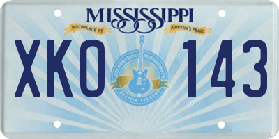 MS license plate XKO143