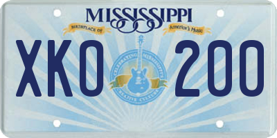 MS license plate XKO200
