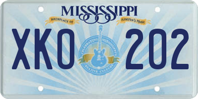 MS license plate XKO202