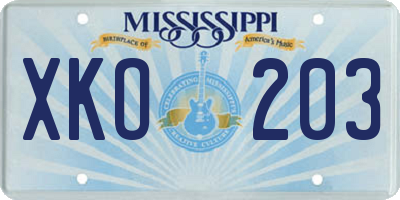 MS license plate XKO203