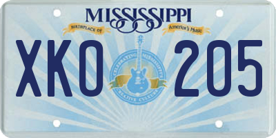 MS license plate XKO205