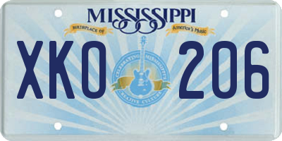 MS license plate XKO206