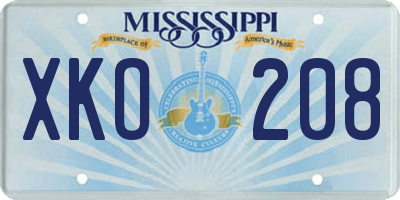 MS license plate XKO208