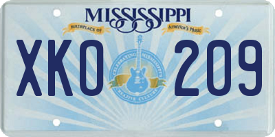 MS license plate XKO209