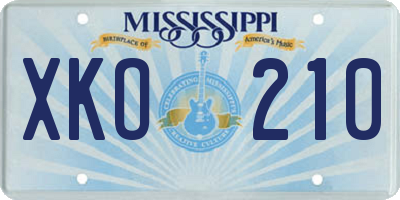 MS license plate XKO210