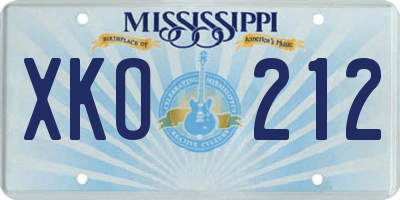MS license plate XKO212
