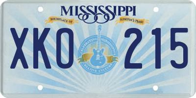 MS license plate XKO215