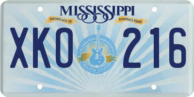 MS license plate XKO216