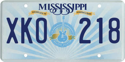 MS license plate XKO218