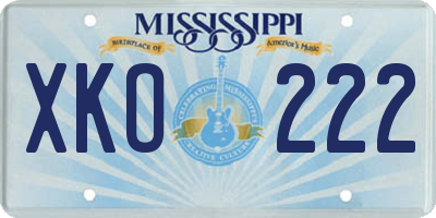 MS license plate XKO222